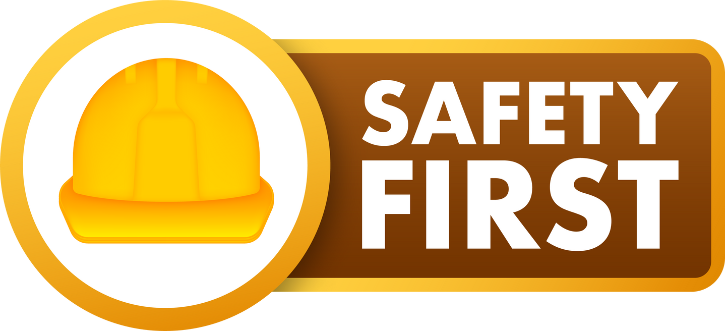 Safety First shield sign. Health and safety. Vector stock illustration.